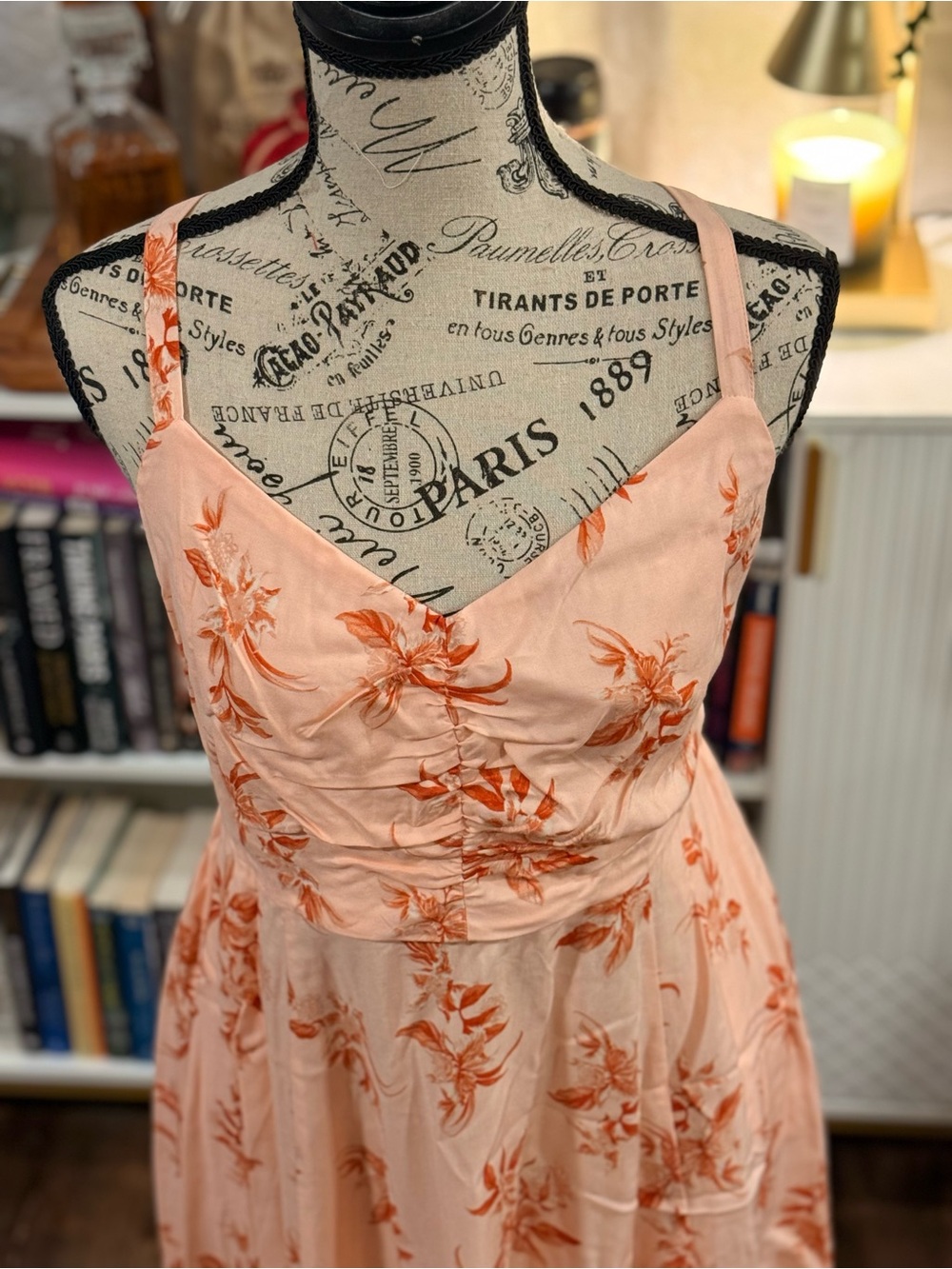 Peach Floral Spaghetti-Strap Midi Dress - Picture 6 of 9
